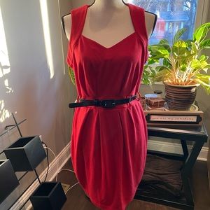 VENUS RED BELTED DRESS